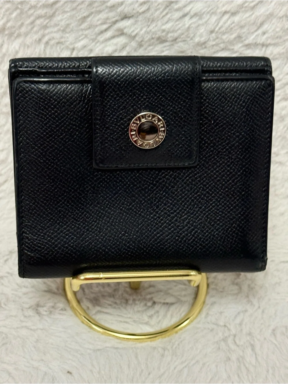 Bvlgari Black Leather Wallet with Silver-Tone Accent